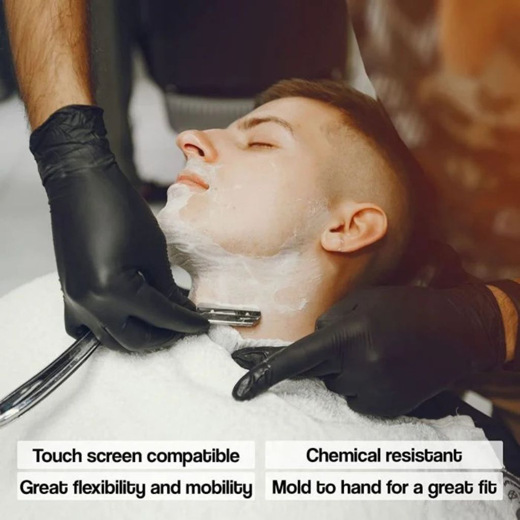 Level 3 medium black nitrile gloves for salon use, box of disposable protective gloves