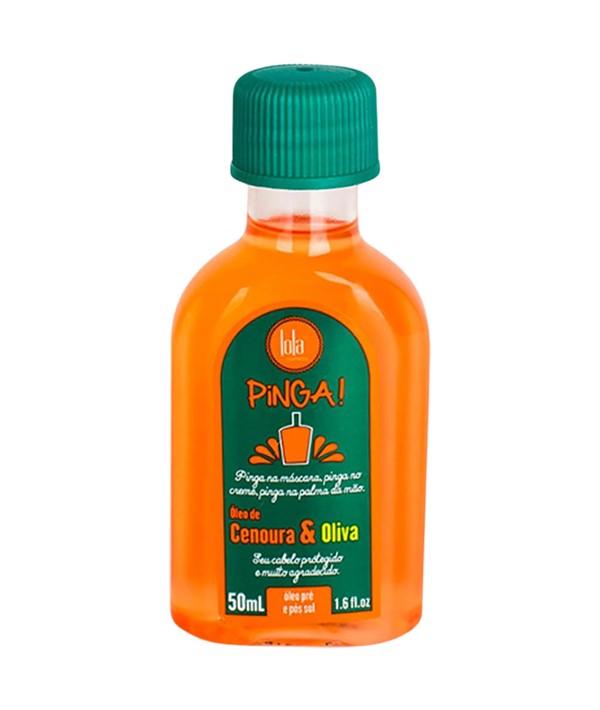 Lola Cosmetics Pinga hair serum with carrot and olive oil, showing a bottle of nourishing hair oil for shine and health.