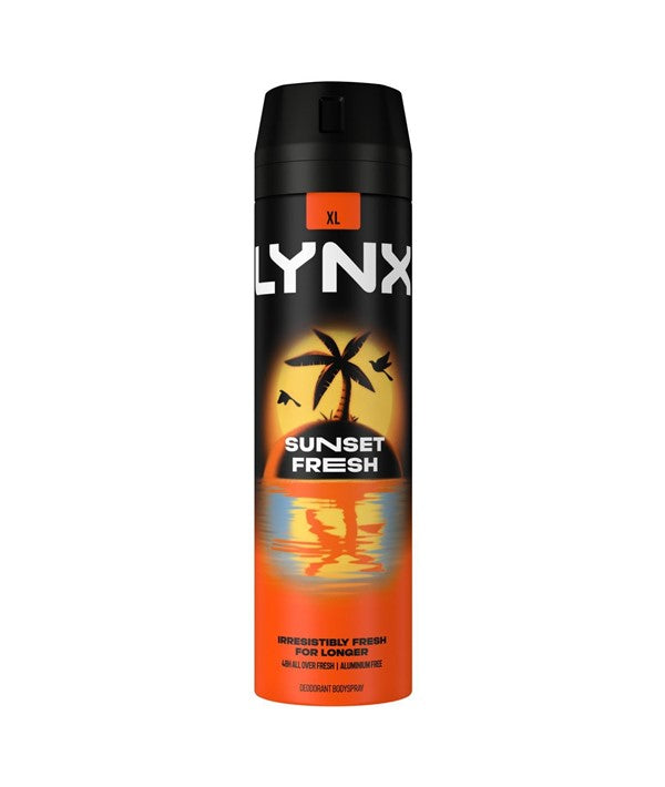 Lynx Sunset Fresh deodorant spray in 200ml bottle, body care product with a sunset-themed design, for fresh scent.