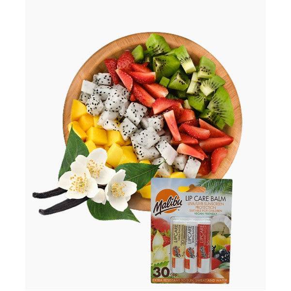 Malibu Lip Care Balm Trio Strawberry Vanilla And Tropical SPF30