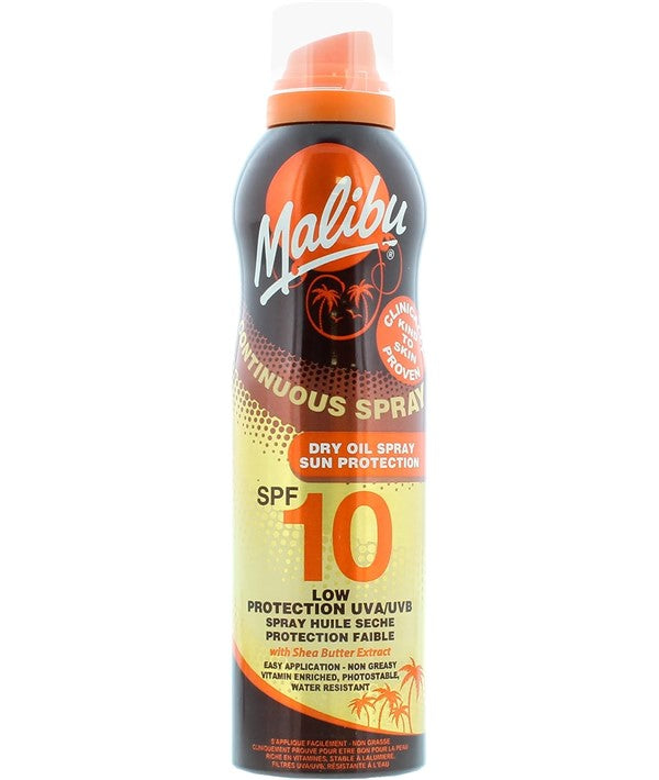 Malibu Sun SPF 10 Continuous Dry Oil Spray For Tanning With Shea Butter
