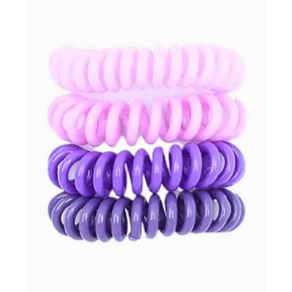 Assorted Molly and Rose spiral hair bobble grips in various colors, made of flexible plastic for secure hair styling.