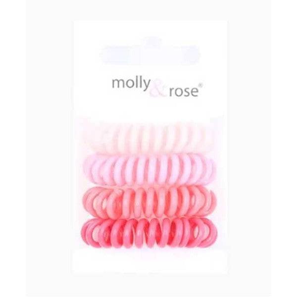 Assorted Molly and Rose spiral hair bobble grips in various colors, made of flexible plastic for secure hair styling.