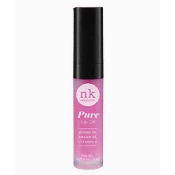 NICKA K Newyork NK Pure Lip Oil in Grape flavor, showing clear lip gloss with grape scent and nourishing formula.