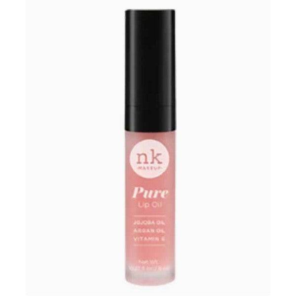 NICKA K Newyork NK Pure Lip Oil in Fruit Punch flavor, showing a clear tube with pink-tinted gloss and fruity packaging.