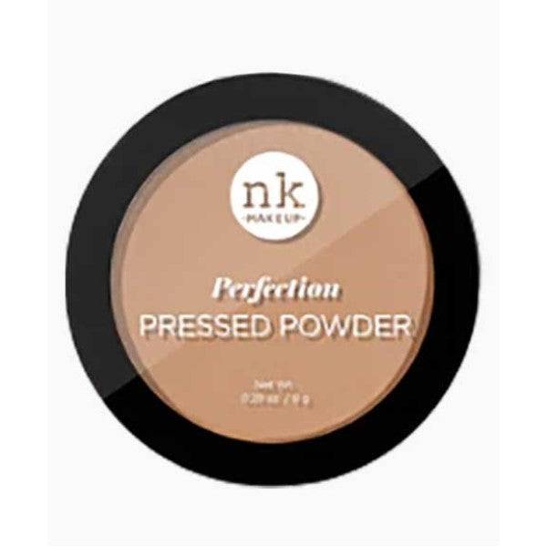 NICKA K Newyork NK Perfection pressed powder in Butterscotch for face makeup, showing the compact with golden accents and product name.