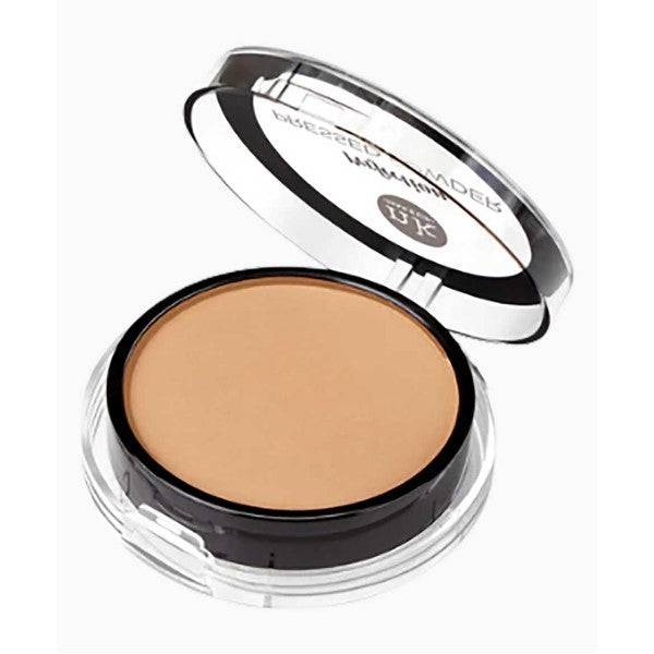NICKA K Newyork NK Perfection Pressed Powder in Butterscotch, close-up of the pressed face makeup compact.