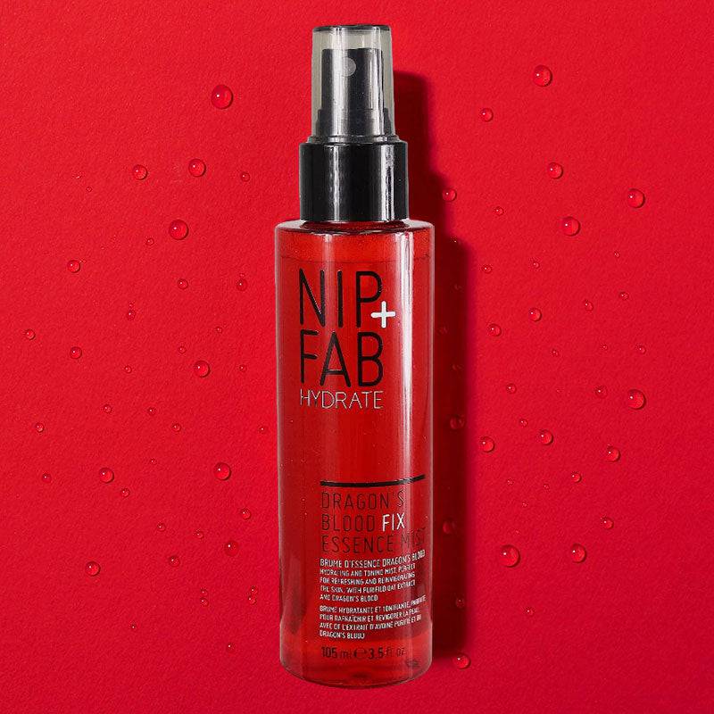 Nip Fab Hydrate Dragon Blood Fix Essence Mist spray bottle for skin hydration and refreshment in skin basics collection