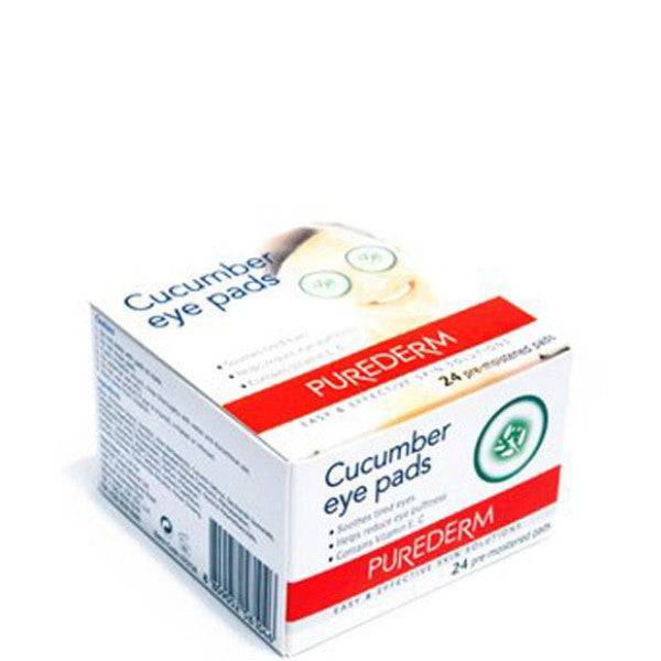 Amirose Purederm cucumber eye pads applied under eyes, providing soothing eye care treatment.