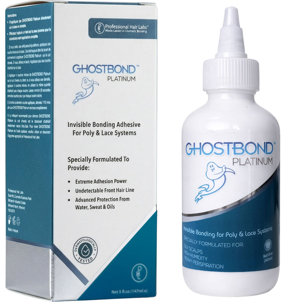 Professional Hair Labs Ghost Bond Platinum hair adhesive bond applicator tube for secure lace wig attachment.