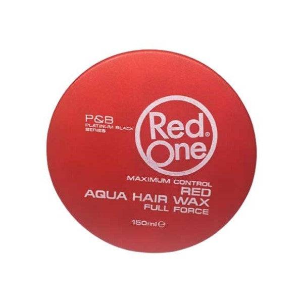 Red One Aqua Hair Gel Wax for styling, featuring vibrant red packaging and a smooth, glossy texture.