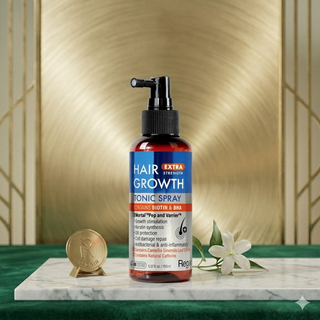 NICKA K NEWYORK Regain Hair Growth Tonic Spray Extra Strength bottle, hair treatment for thicker, healthier hair.