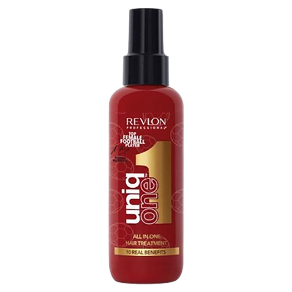 Revlon Unique One All-In-One Hair Treatment bottle featuring Aitana Bonmati Limited Edition design, smooth hair care product.