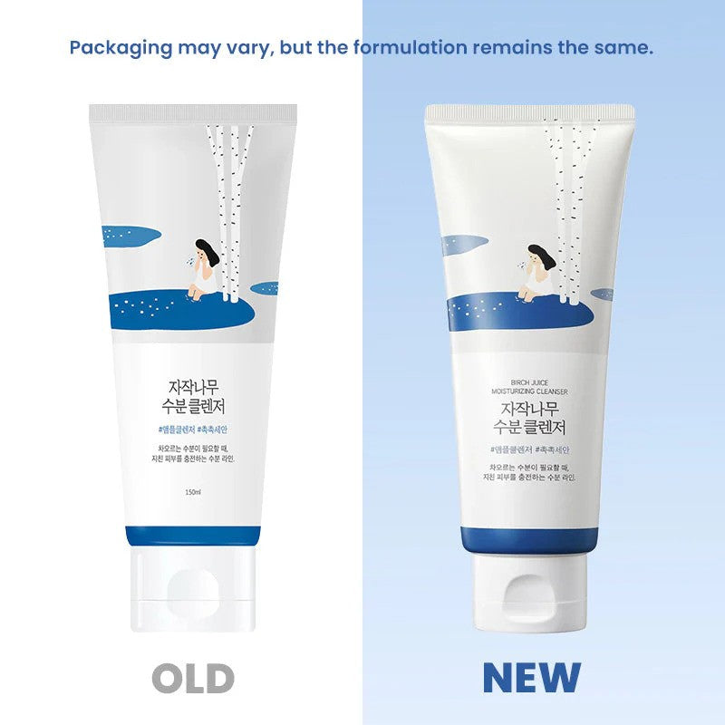 Round Lab Birch Juice Moisturizing Cleanser in a 150ml bottle, featuring gentle K-beauty skincare for hydration and cleansing.