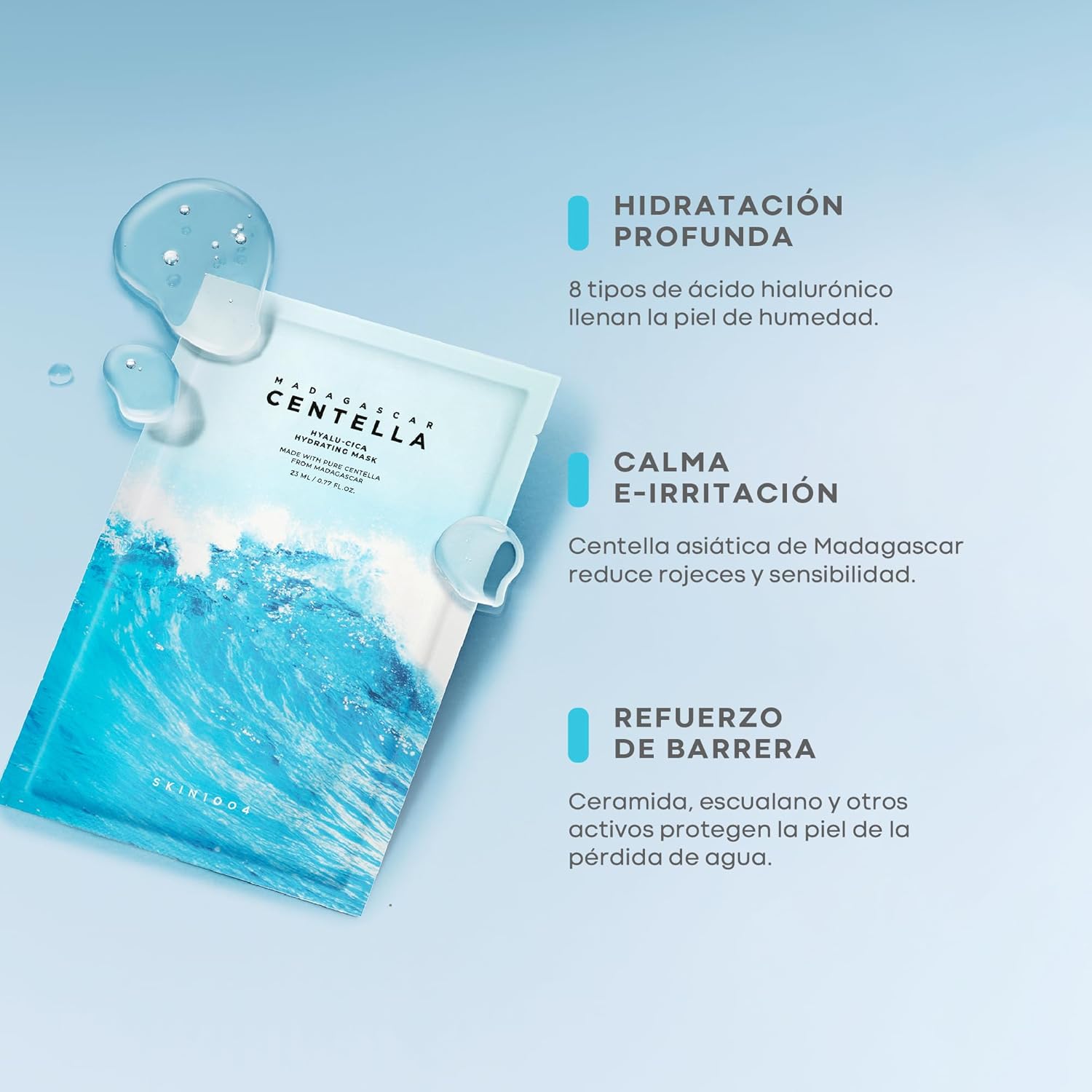 SKIN1004 Madagascar Centella Hyalu Cica hydrating K-beauty mask in 23ml tube, featuring soothing ingredients and brightening effects.