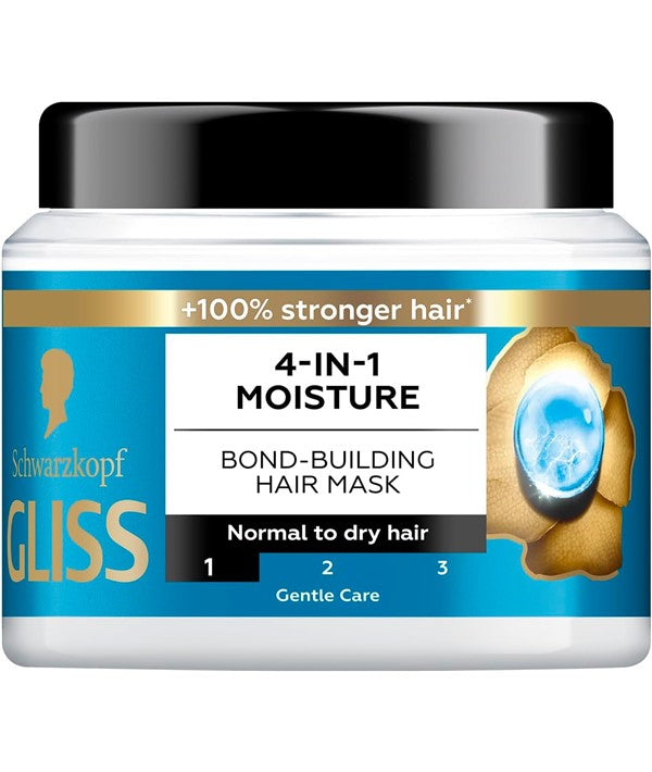 Schwarzkopf Gliss 4IN1 Moisture Bond Building Hair Mask in 400ml bottle, showcasing the nourishing hair treatment product
