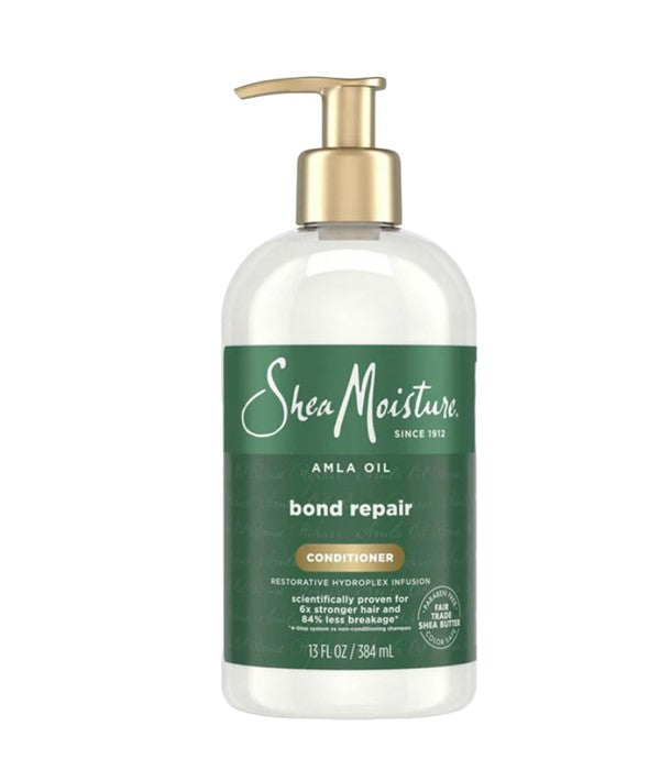 Shea Moisture Amla Oil Bond Repair Conditioner bottle with pump dispenser, designed for nourishing and strengthening hair.