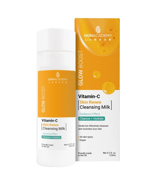 Skin Academy Glow Boost Vitamin C cleansing milk in a 125ml bottle, gentle skin renewal and brightening for healthy skin.