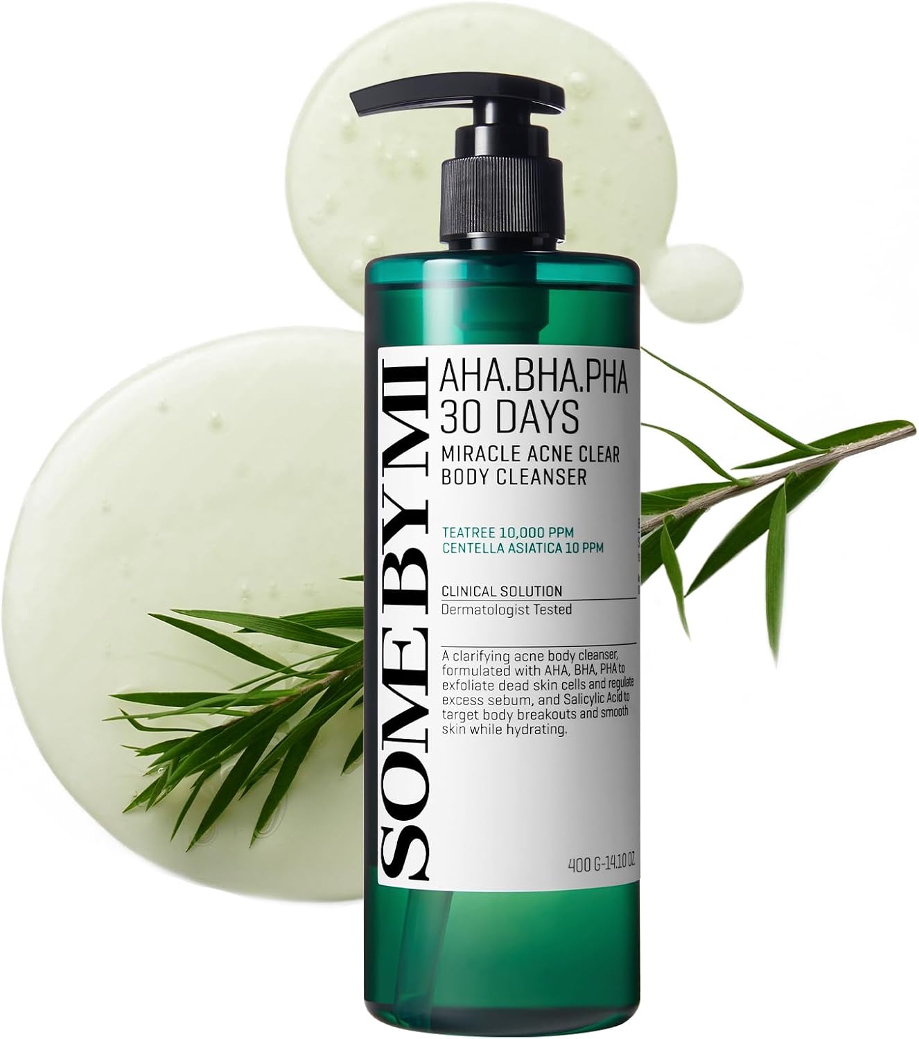 Some By Mi AHA BHA PHA 30 Days Miracle Acne Clear Body Cleanser in 400g bottle, K-beauty cleanser for acne-prone skin.