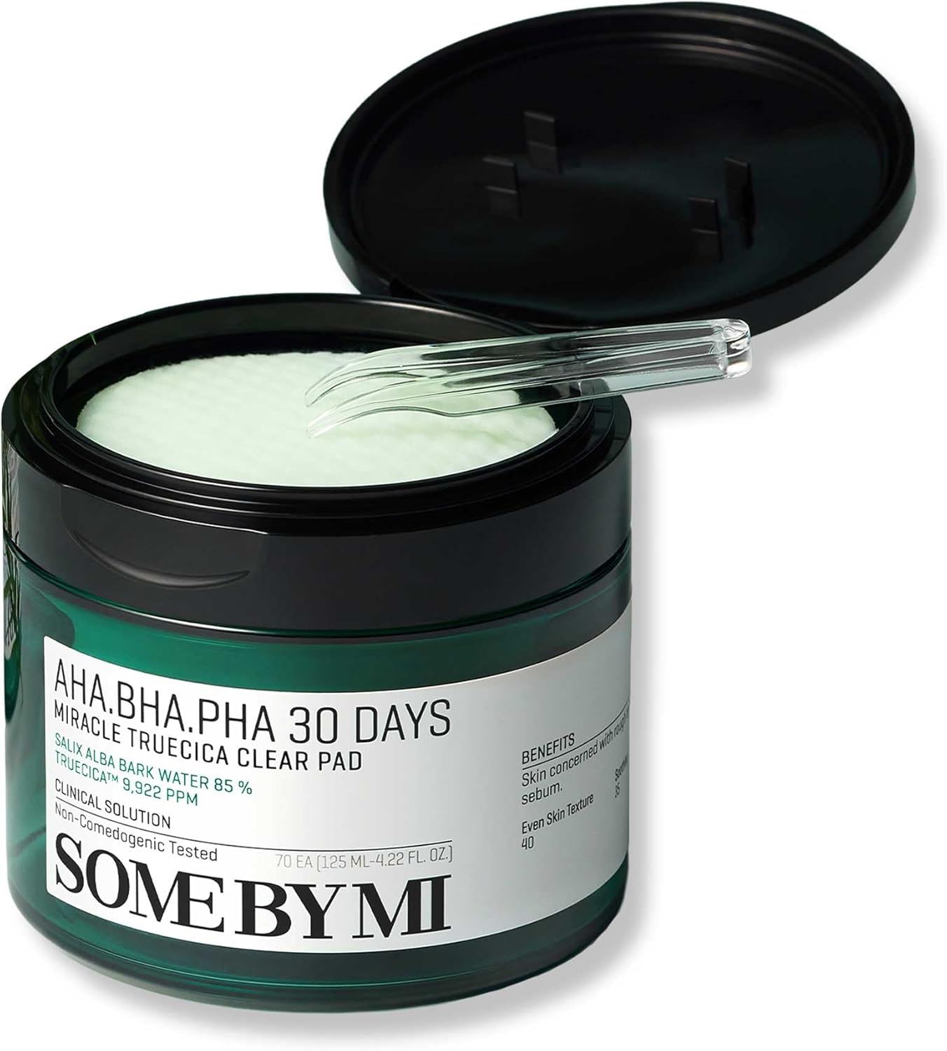 Some By Mi AHA BHA PHA 30 Days Miracle Truecica Clear Pad, K-beauty skincare mask with exfoliating and soothing ingredients.