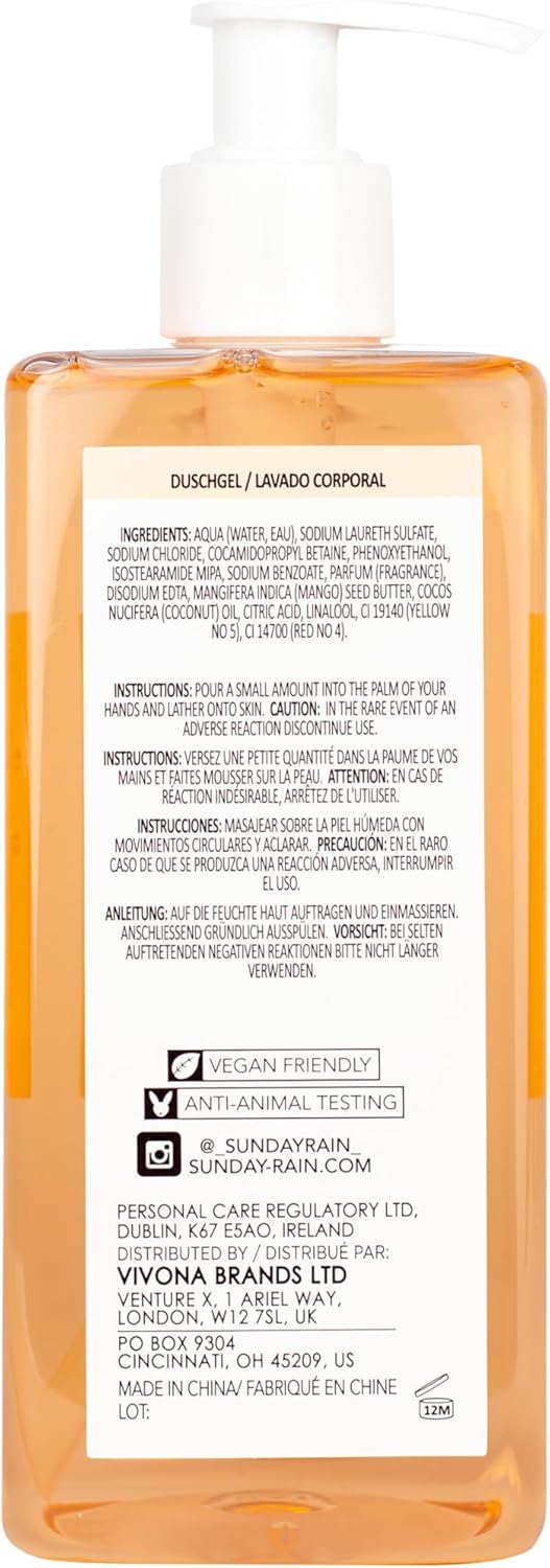 Sunday Rain Body Wash With Mango Butter And Coconut Oil