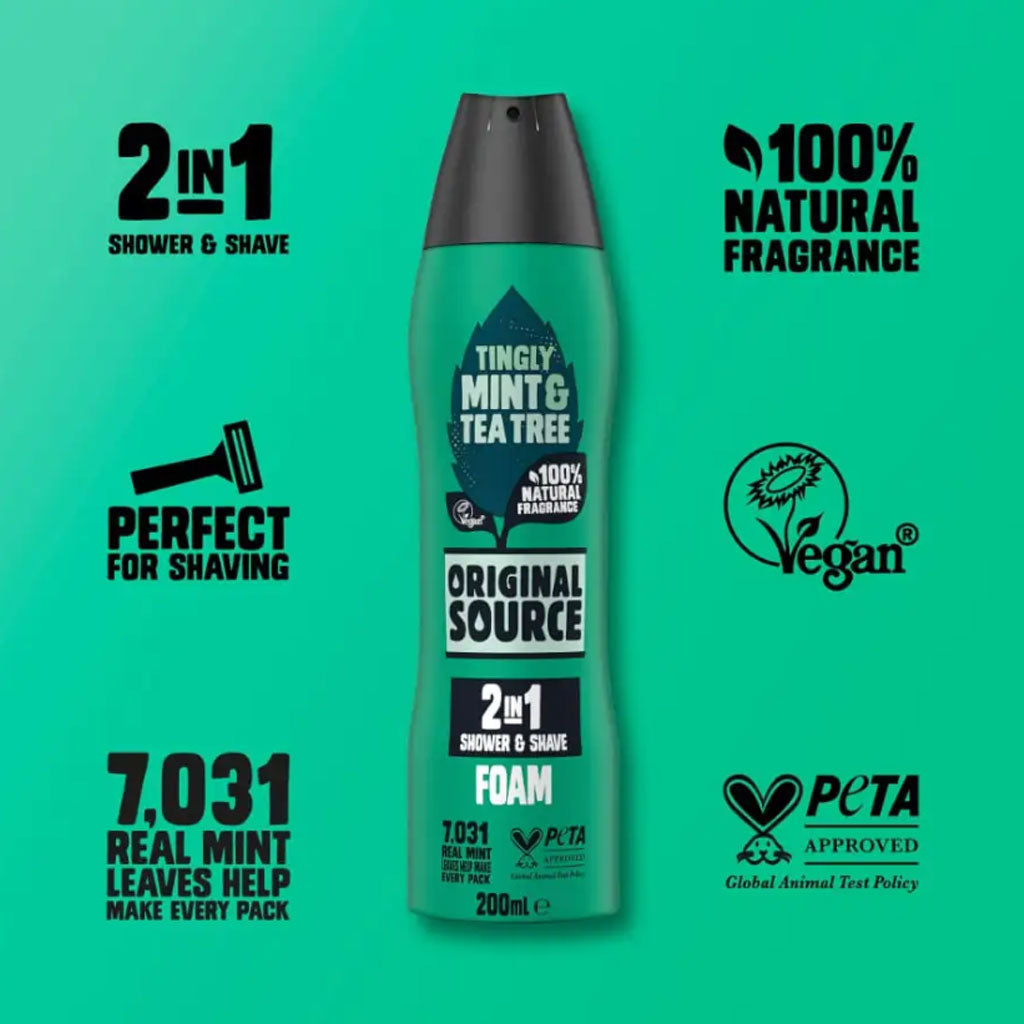 Original Source Tingly Mint And Tea Tree 2 In 1 Shower And Shave Foam