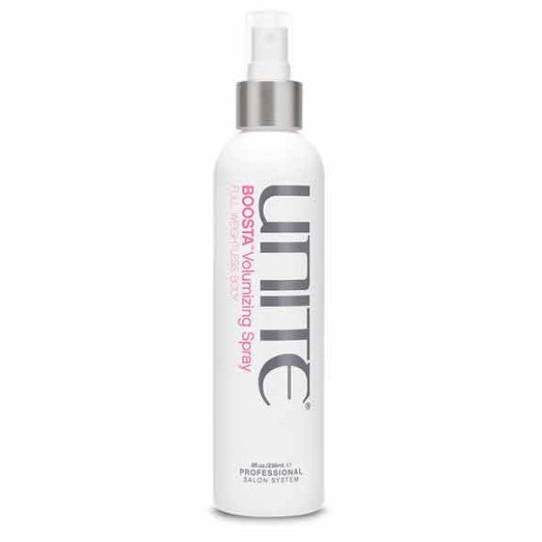 Unite Hair Boosta volumising styling spray bottle, natural finish, with a spray nozzle, for adding volume to hair.