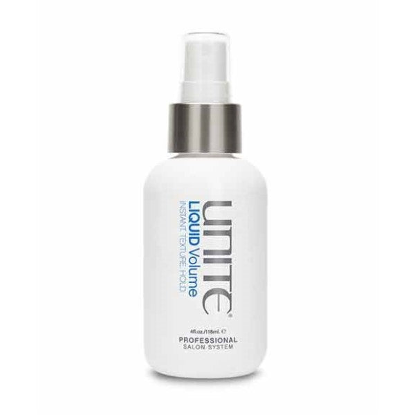Unite Hair Liquid Volume Spray in a spray bottle, designed to add lift and fullness to hair with a lightweight formula.