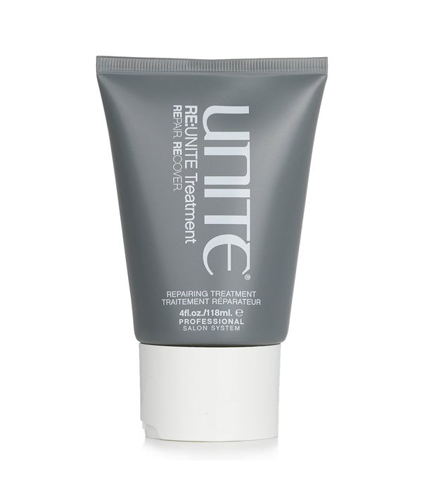 Unite Hair Re Unite Repairing Treatment bottle with pump for damaged hair repair and nourishment.