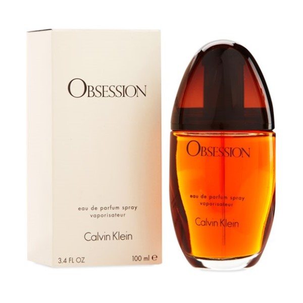 Calvin Klein Obsession Eau De Parfum bottle for her, featuring elegant glass design and floral fragrance details.