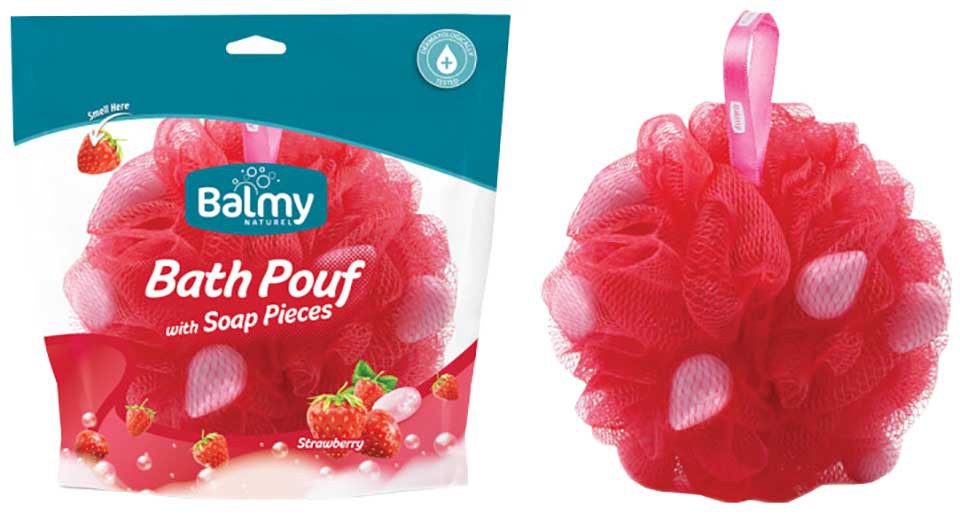 Bath Pouf With Strawberry Soap Pieces