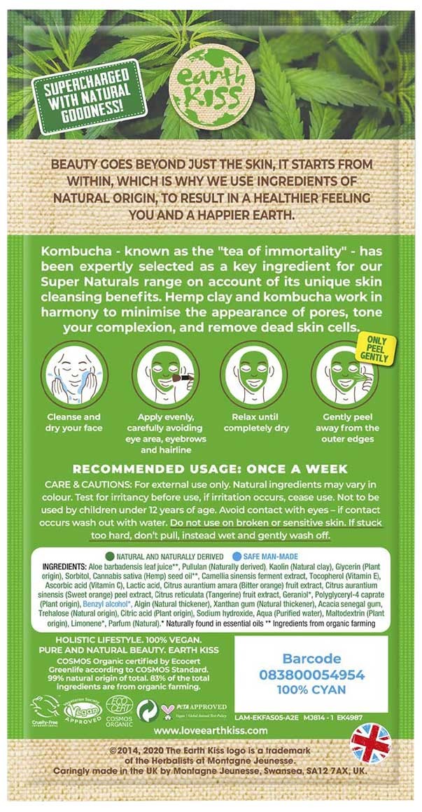 Earth Kiss Super Naturals Kombucha And Hemp Clay Toning Peel Off Mask