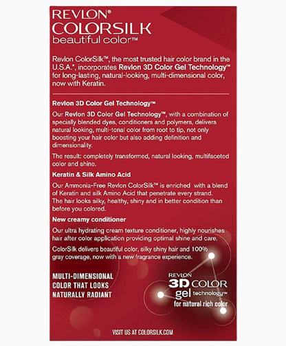 Revlon Colorsilk Beautiful Color permanent hair dye in shade 53 Light Auburn, showcasing the rich, vibrant hair color.