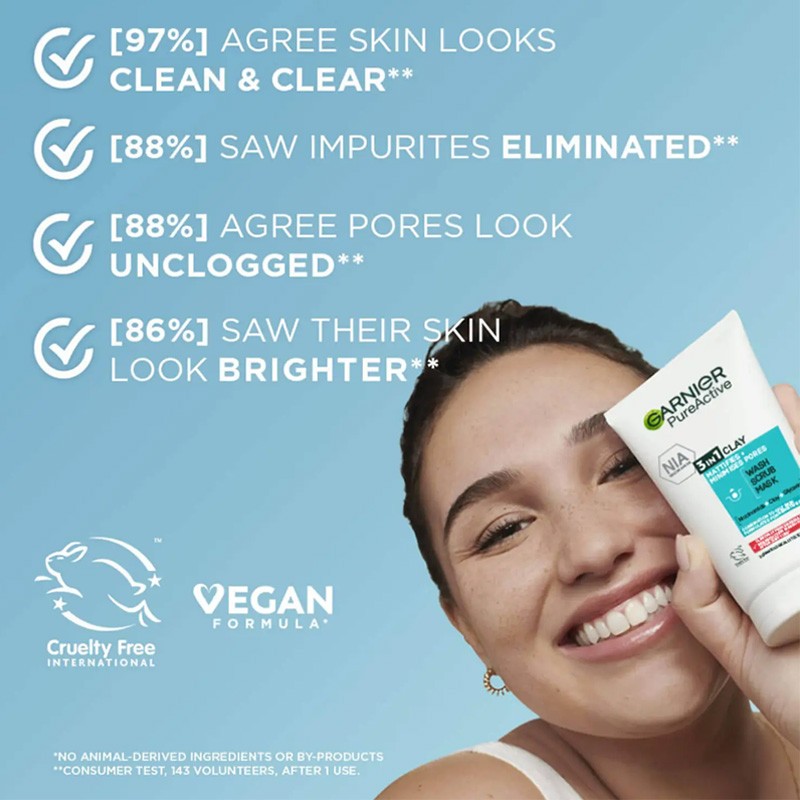 Pure Active 3 In 1 Clay Mask Scrub Wash Oily Skin