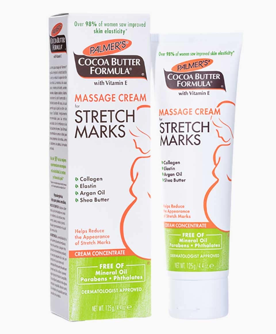 Palmers Cocoa Butter Formula cream for stretch marks, showing a jar of targeted skin solution on a neutral background.