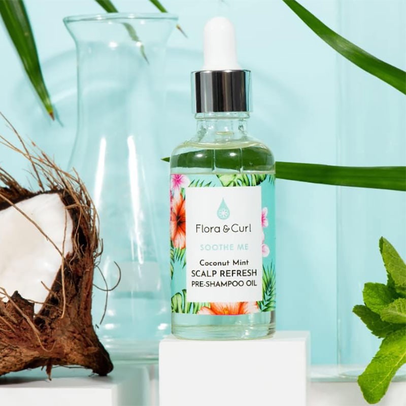 Flora And Curl Soothe Me Coconut Mint Scalp Refresh Pre Shampoo Oil