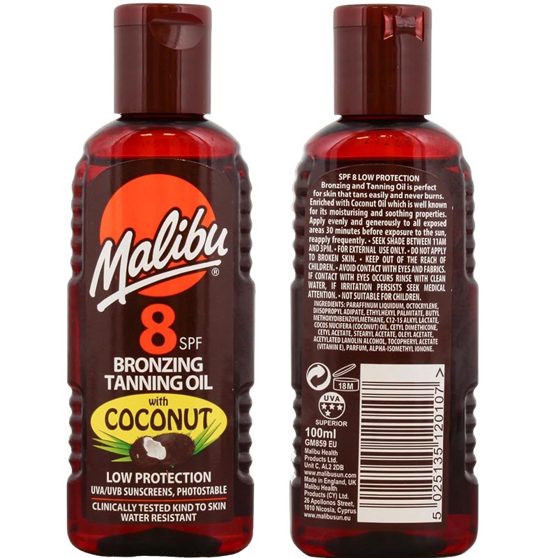 Malibu Bronzing Tanning Oil Tropical Coconut Fragrance SPF8