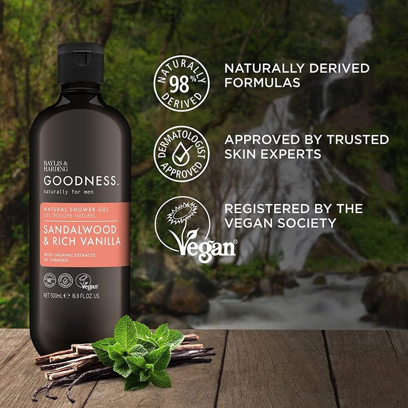 Goodness Men Sandalwood &amp; Rich Vanilla Natural Shower Gel