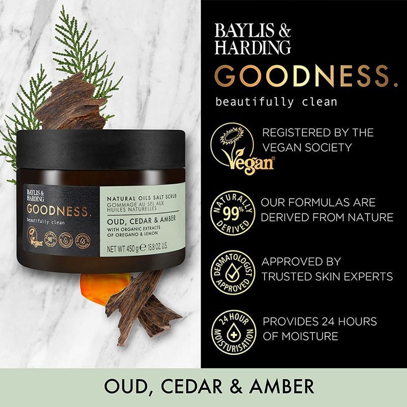 Goodness Oud Cedar &amp; Amber Natural Oils Salt Scrub