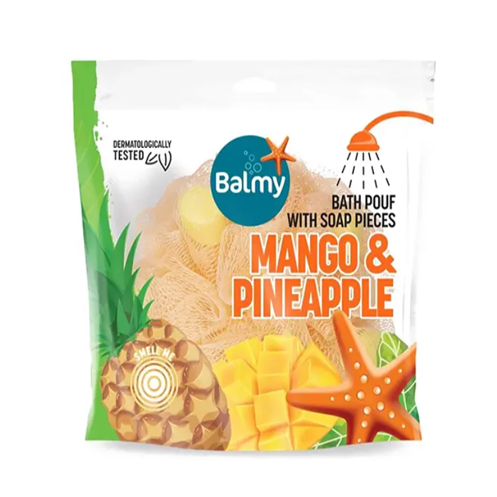 Balmy Naturel Bath Pouf With Mango And Pineapple Soap Pieces