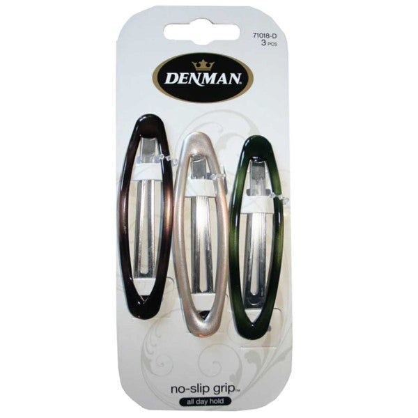 Denman No Slip Oval Clips 3 Piece 71018 D