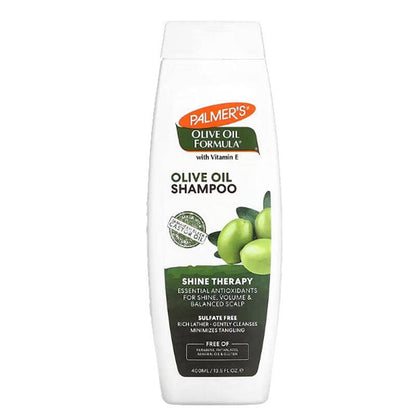 Palmers Olive Oil Formula smoothing shampoo bottle, gentle hair care product with olive oil for soft, manageable hair.