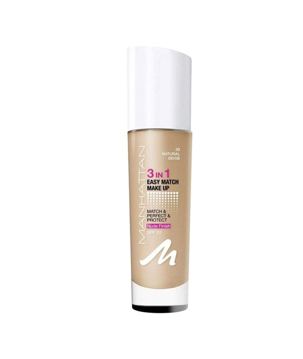Manhattan 3In1 Easy Match Nude Finish Foundation 39 Natural Beige