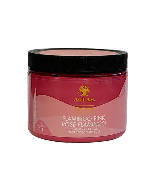 Bright flamingo pink temporary curl hair color by as I am, showcasing vibrant, curly hair with bold pink highlights.