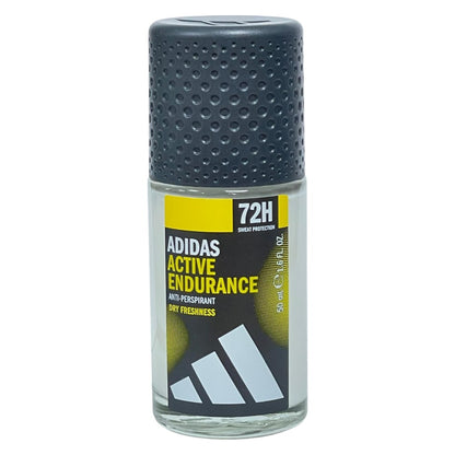 Adidas Active Endurance anti-perspirant deodorant roll-on for body care, showing the sleek packaging and applicator.