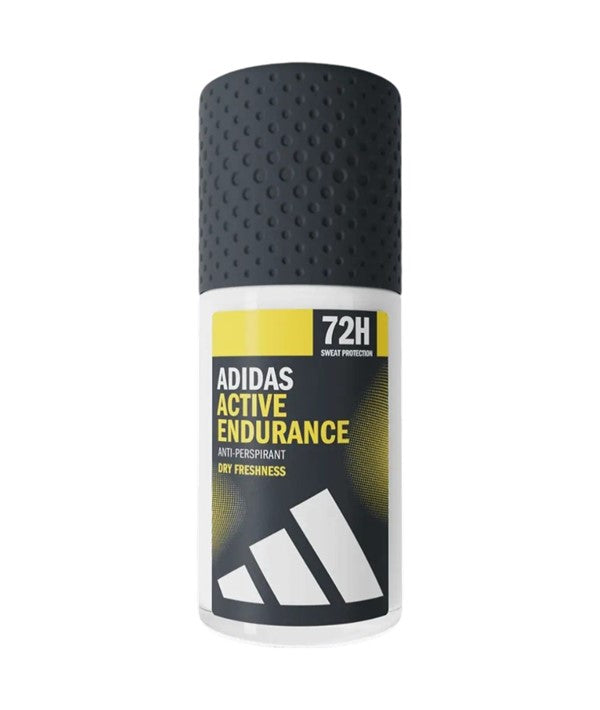 Adidas Active Endurance anti-perspirant deodorant roll-on for body care, shown in a clear container with a white cap.