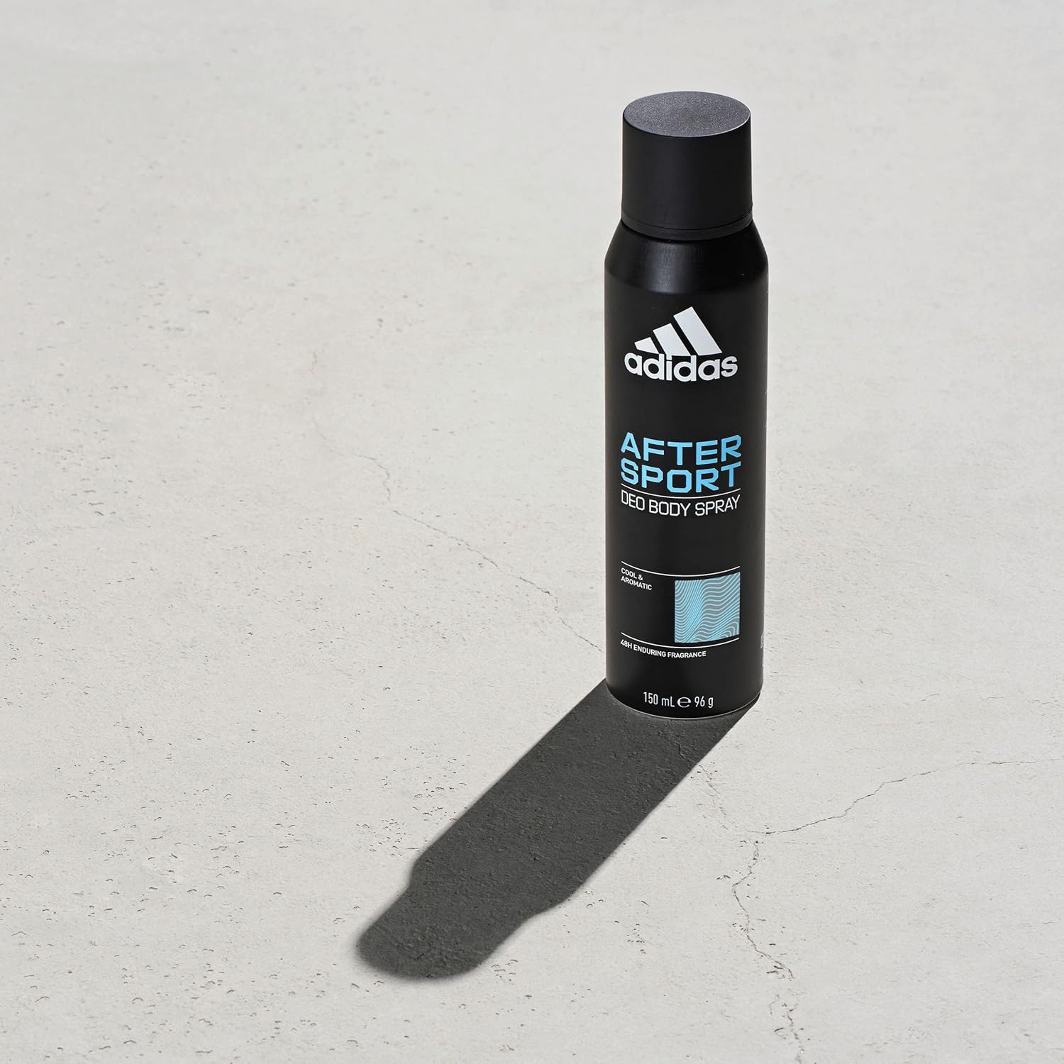 Adidas After Sport Deo Body Spray 150ml, showcasing the sleek bottle with sporty branding and a refreshing scent profile.
