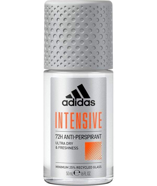 Adidas Intensive 72H anti-perspirant deodorant roll-on in 50ml bottle, body care product with cooling formula.