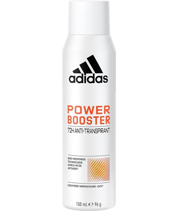 Adidas Power Booster Body Spray in 150ml bottle, featuring sleek design and fresh scent for men&