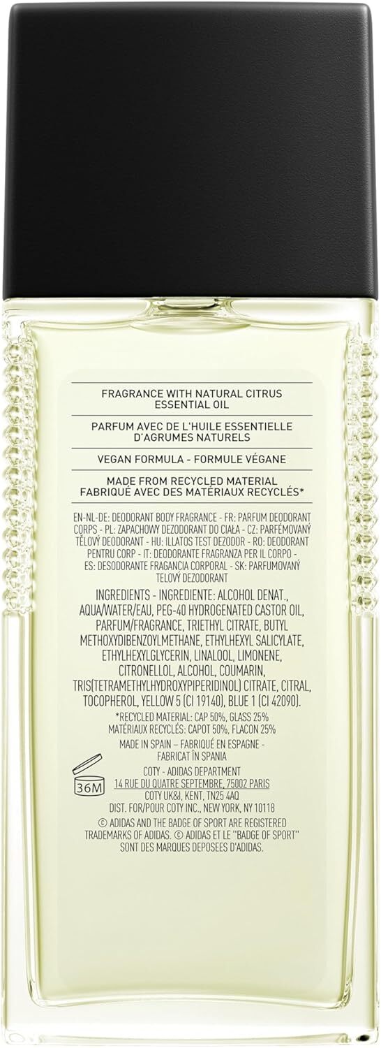 Adidas Pure Game body fragrance for him, 75ml bottle, featuring sleek packaging and sporty design.